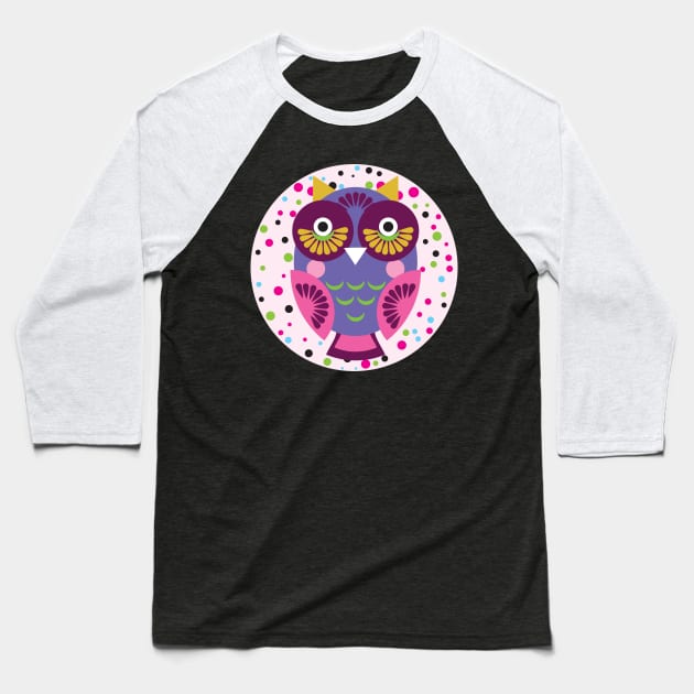 Bright colorful owls (5) Baseball T-Shirt by EkaterinaP
